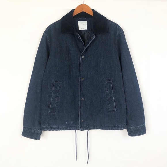 MANGO Mens Corduroy Collar Denim Jacket Open Blue Size S - Picture 1 of 8
